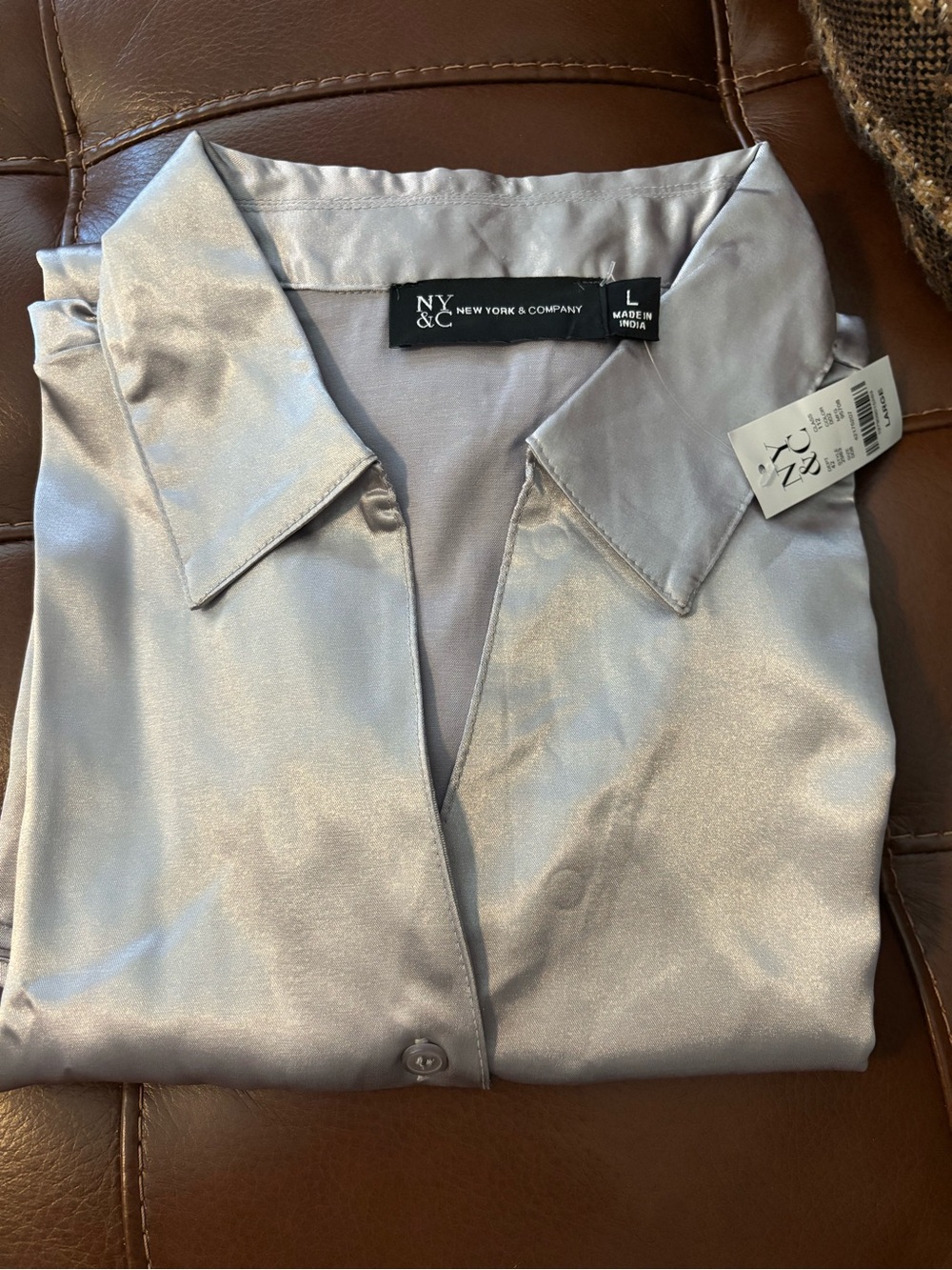 New York & Company Silver Button Down Blouse - Picture 4 of 8